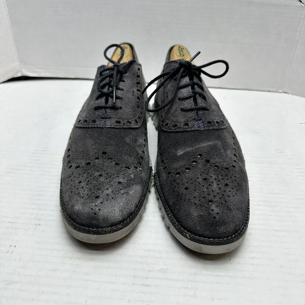 Cole Haan ZEROGRAND Shoes Mens 9.5 M BT Gray Leather Wingtip Oxfords